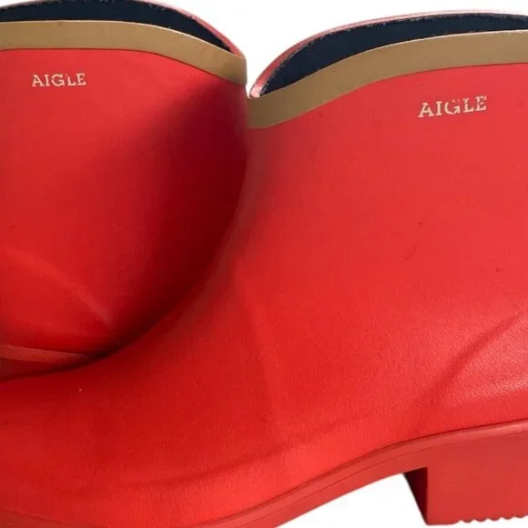 Aigle Miss Juliette Bottillon Red Rubber Rain Boots 10​​ - Picture 11 of 16